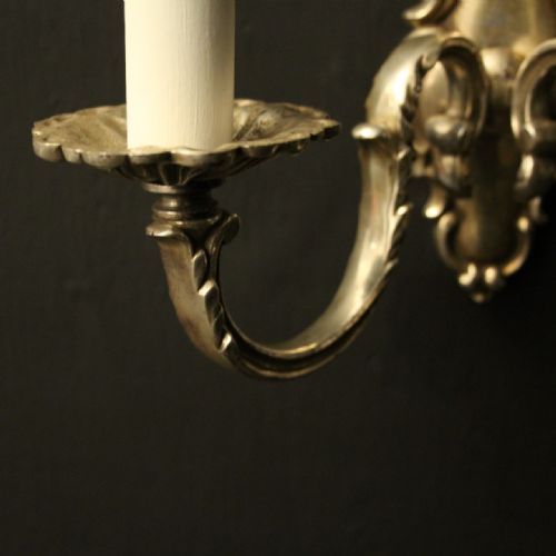 ENGLISH PAIR OF SILVER GILDED ANTIQUE WALL LIGHTS - ADDITIONAL PHOTO 6