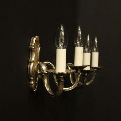 ENGLISH PAIR OF SILVER GILDED ANTIQUE WALL LIGHTS - ADDITIONAL PHOTO 9