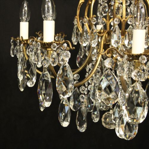 FRENCH GILDED BRONZE CRYSTAL 8 LIGHT ANTIQUE CHANDELIER - ADDITIONAL PHOTO 1