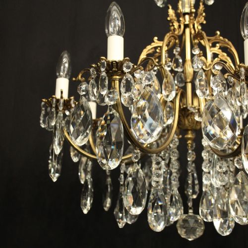 FRENCH GILDED BRONZE CRYSTAL 8 LIGHT ANTIQUE CHANDELIER - ADDITIONAL PHOTO 6