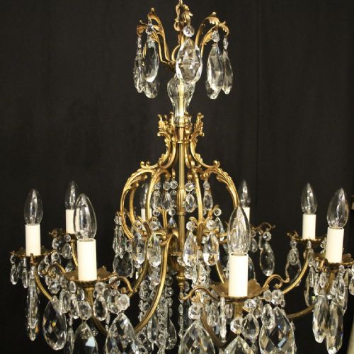 FRENCH GILDED BRONZE CRYSTAL 8 LIGHT ANTIQUE CHANDELIER - ADDITIONAL PHOTO 7