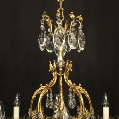 FRENCH GILDED BRONZE CRYSTAL 8 LIGHT ANTIQUE CHANDELIER - ADDITIONAL PHOTO 8