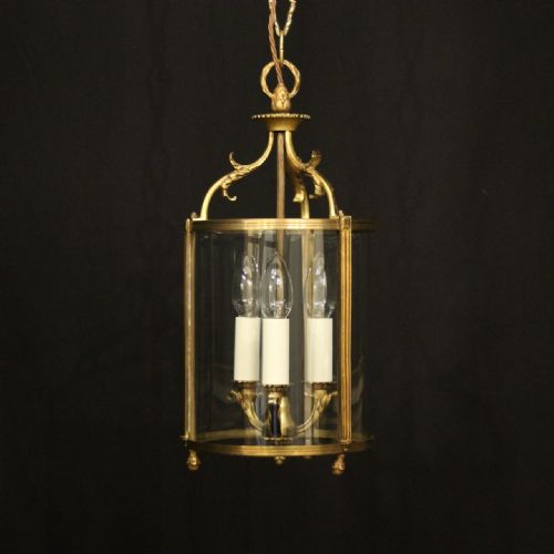 french gilded triple light convex hall lantern - CATEGORY: ANTIQUE LIGHTING - DATED 1920