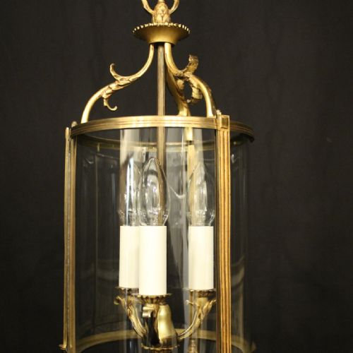 FRENCH GILDED TRIPLE LIGHT CONVEX HALL LANTERN - ADDITIONAL PHOTO 1