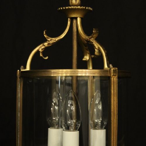 FRENCH GILDED TRIPLE LIGHT CONVEX HALL LANTERN - ADDITIONAL PHOTO 2