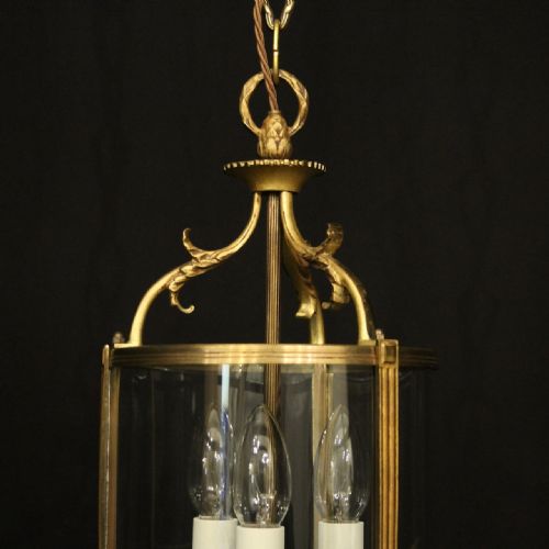 FRENCH GILDED TRIPLE LIGHT CONVEX HALL LANTERN - ADDITIONAL PHOTO 3