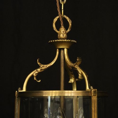 FRENCH GILDED TRIPLE LIGHT CONVEX HALL LANTERN - ADDITIONAL PHOTO 4