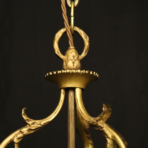 FRENCH GILDED TRIPLE LIGHT CONVEX HALL LANTERN - ADDITIONAL PHOTO 5