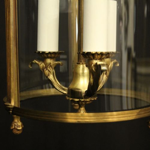 FRENCH GILDED TRIPLE LIGHT CONVEX HALL LANTERN - ADDITIONAL PHOTO 6