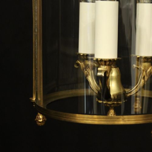 FRENCH GILDED TRIPLE LIGHT CONVEX HALL LANTERN - ADDITIONAL PHOTO 7