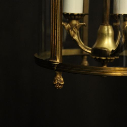 FRENCH GILDED TRIPLE LIGHT CONVEX HALL LANTERN - ADDITIONAL PHOTO 8