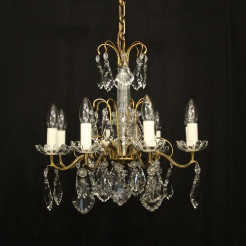 french gilded crystal 8 light antique chandelier - CATEGORY: ANTIQUE LIGHTING - DATED 1920