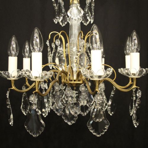 FRENCH GILDED CRYSTAL 8 LIGHT ANTIQUE CHANDELIER - ADDITIONAL PHOTO 1