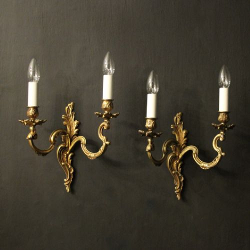 french pair of gilded twin arm antique wall lights - CATEGORY: ANTIQUE LIGHTING - DATED 1920