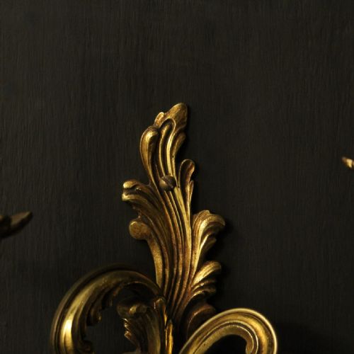 FRENCH PAIR OF GILDED TWIN ARM ANTIQUE WALL LIGHTS - ADDITIONAL PHOTO 3