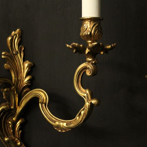 FRENCH PAIR OF GILDED TWIN ARM ANTIQUE WALL LIGHTS - ADDITIONAL PHOTO 5