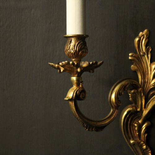 FRENCH PAIR OF GILDED TWIN ARM ANTIQUE WALL LIGHTS - ADDITIONAL PHOTO 6