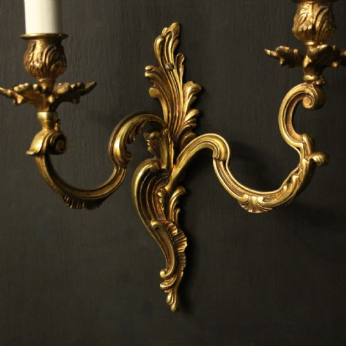 FRENCH PAIR OF GILDED TWIN ARM ANTIQUE WALL LIGHTS - ADDITIONAL PHOTO 7