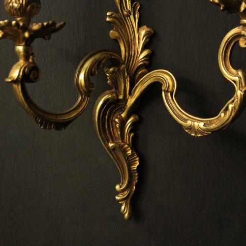 FRENCH PAIR OF GILDED TWIN ARM ANTIQUE WALL LIGHTS - ADDITIONAL PHOTO 8