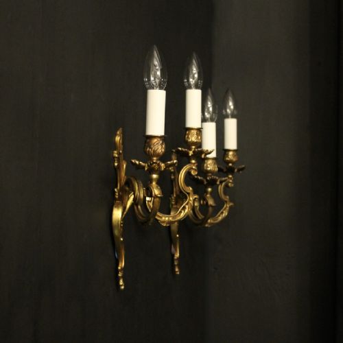 FRENCH PAIR OF GILDED TWIN ARM ANTIQUE WALL LIGHTS - ADDITIONAL PHOTO 9