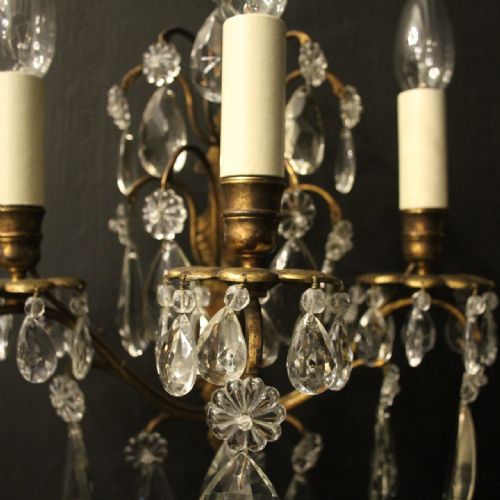 FRENCH PAIR OF GILDED TRIPLE ARM WALL SCONCES - ADDITIONAL PHOTO 1