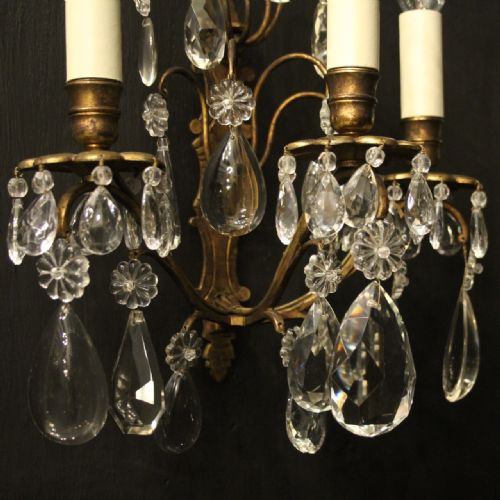 FRENCH PAIR OF GILDED TRIPLE ARM WALL SCONCES - ADDITIONAL PHOTO 4
