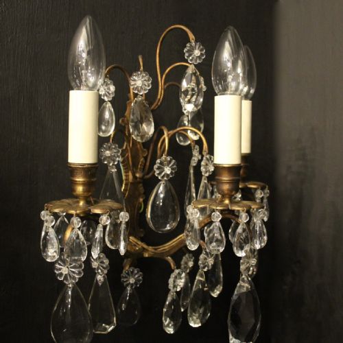 FRENCH PAIR OF GILDED TRIPLE ARM WALL SCONCES - ADDITIONAL PHOTO 5