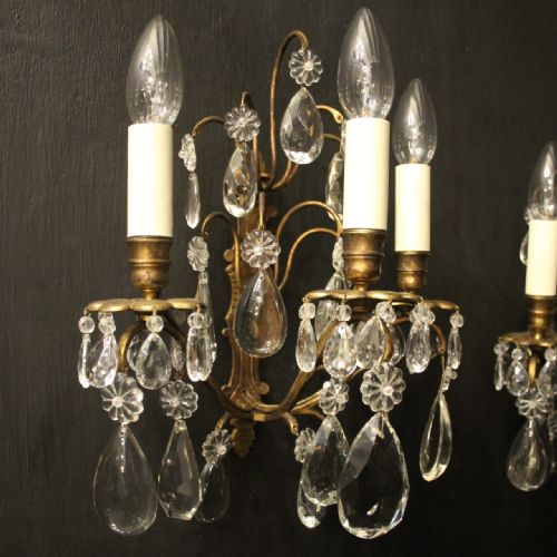 FRENCH PAIR OF GILDED TRIPLE ARM WALL SCONCES - ADDITIONAL PHOTO 6