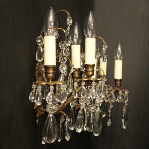 FRENCH PAIR OF GILDED TRIPLE ARM WALL SCONCES - ADDITIONAL PHOTO 7