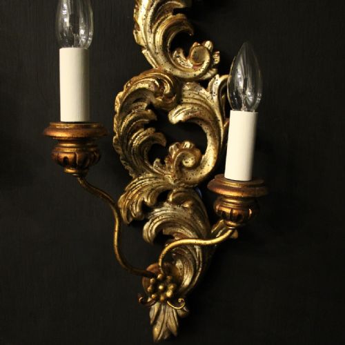 FRENCH PAIR OF GILTWOOD TWIN ARM WALL LIGHTS - ADDITIONAL PHOTO 1