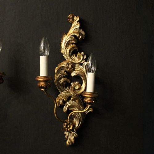 FRENCH PAIR OF GILTWOOD TWIN ARM WALL LIGHTS - ADDITIONAL PHOTO 2