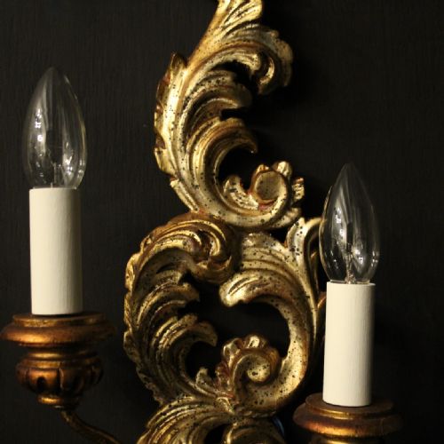 FRENCH PAIR OF GILTWOOD TWIN ARM WALL LIGHTS - ADDITIONAL PHOTO 3