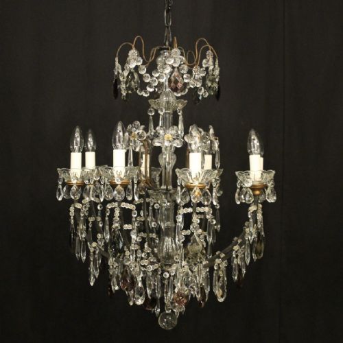 italian 8 light crystal antique chandelier - CATEGORY: ANTIQUE LIGHTING - DATED 1920