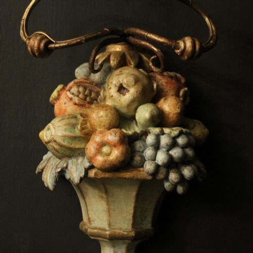 ITALIAN POLYCHROME TWIN ARM WOODEN ANTIQUE WALL SCONCES - ADDITIONAL PHOTO 3