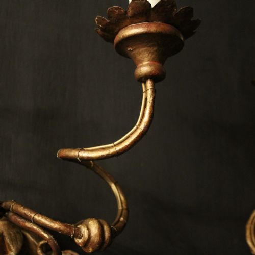ITALIAN POLYCHROME TWIN ARM WOODEN ANTIQUE WALL SCONCES - ADDITIONAL PHOTO 4