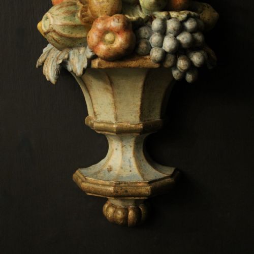 ITALIAN POLYCHROME TWIN ARM WOODEN ANTIQUE WALL SCONCES - ADDITIONAL PHOTO 8