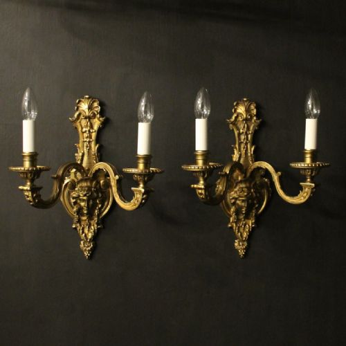 french pair of gilded bronze antique wall sconces - CATEGORY: ANTIQUE LIGHTING - DATED 19TH CENTURY
