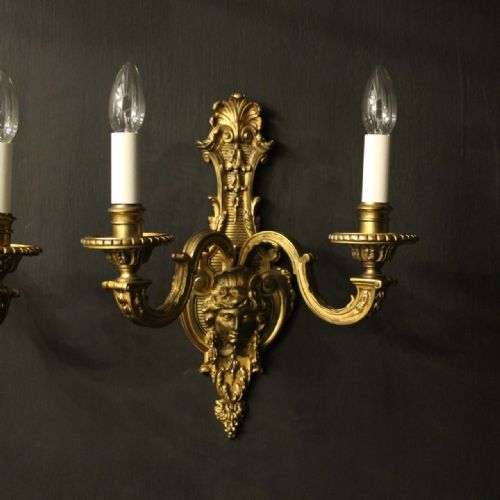 FRENCH PAIR OF GILDED BRONZE ANTIQUE WALL SCONCES - ADDITIONAL PHOTO 1
