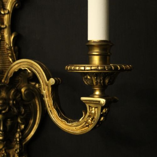 FRENCH PAIR OF GILDED BRONZE ANTIQUE WALL SCONCES - ADDITIONAL PHOTO 2