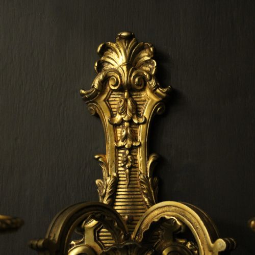 FRENCH PAIR OF GILDED BRONZE ANTIQUE WALL SCONCES - ADDITIONAL PHOTO 4