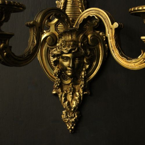 FRENCH PAIR OF GILDED BRONZE ANTIQUE WALL SCONCES - ADDITIONAL PHOTO 5