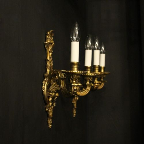 FRENCH PAIR OF GILDED BRONZE ANTIQUE WALL SCONCES - ADDITIONAL PHOTO 9
