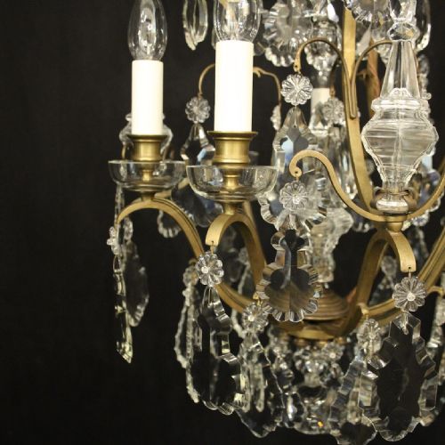FRENCH GILDED BRONZE CRYSTAL 6 LIGHT ANTIQUE CHANDELIER - ADDITIONAL PHOTO 1