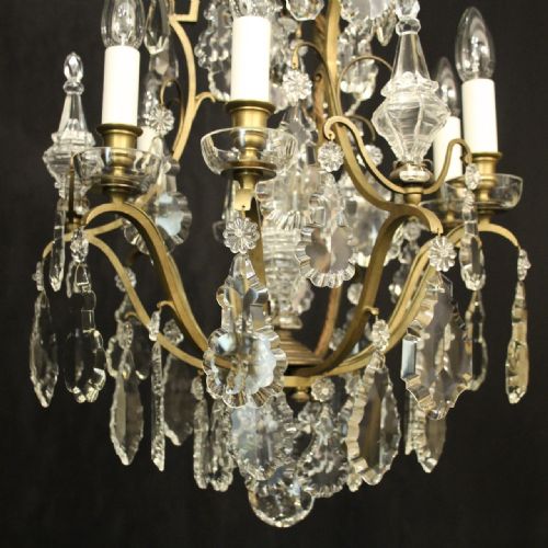 FRENCH GILDED BRONZE CRYSTAL 6 LIGHT ANTIQUE CHANDELIER - ADDITIONAL PHOTO 2