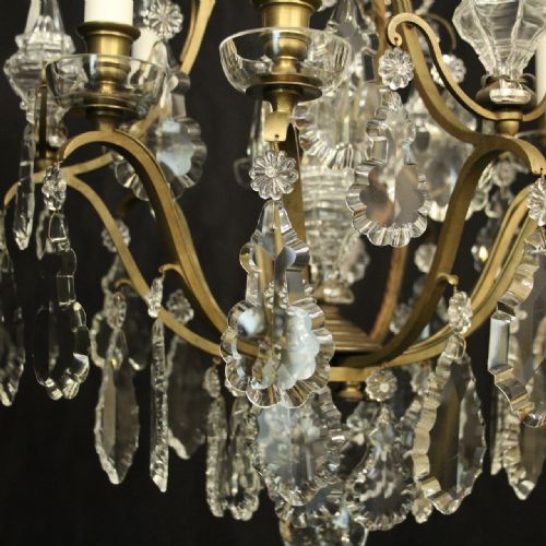 FRENCH GILDED BRONZE CRYSTAL 6 LIGHT ANTIQUE CHANDELIER - ADDITIONAL PHOTO 3