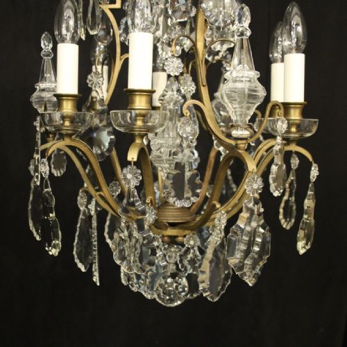 FRENCH GILDED BRONZE CRYSTAL 6 LIGHT ANTIQUE CHANDELIER - ADDITIONAL PHOTO 4
