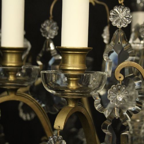 FRENCH GILDED BRONZE CRYSTAL 6 LIGHT ANTIQUE CHANDELIER - ADDITIONAL PHOTO 5