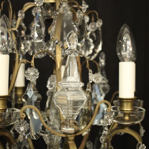 FRENCH GILDED BRONZE CRYSTAL 6 LIGHT ANTIQUE CHANDELIER - ADDITIONAL PHOTO 6