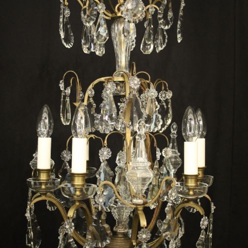 FRENCH GILDED BRONZE CRYSTAL 6 LIGHT ANTIQUE CHANDELIER - ADDITIONAL PHOTO 7