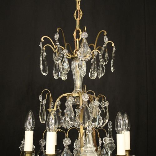 FRENCH GILDED BRONZE CRYSTAL 6 LIGHT ANTIQUE CHANDELIER - ADDITIONAL PHOTO 8